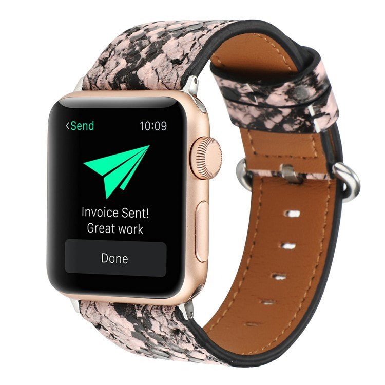 Leather Watch Strap for Apple Watch Series 10 9 8 7 SE 6 5 4 3 2 1 42mm 41mm 40mm 38mm Snakeskin Print Wrist Band - Pink