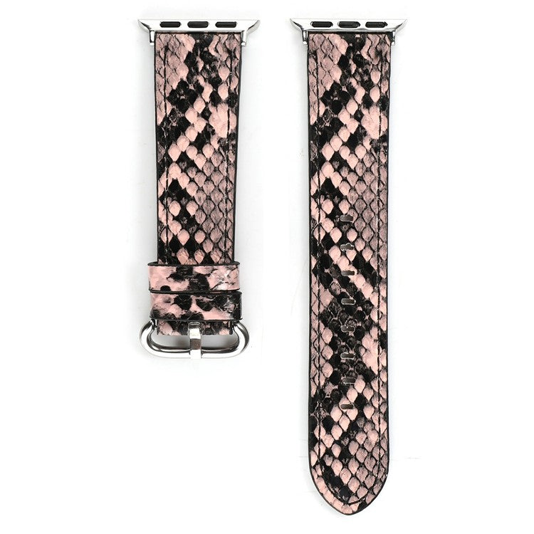 Leather Watch Strap for Apple Watch Series 10 9 8 7 SE 6 5 4 3 2 1 42mm 41mm 40mm 38mm Snakeskin Print Wrist Band - Pink