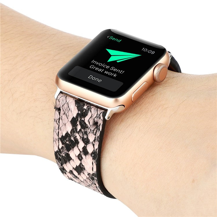 Leather Watch Strap for Apple Watch Series 10 9 8 7 SE 6 5 4 3 2 1 42mm 41mm 40mm 38mm Snakeskin Print Wrist Band - Pink
