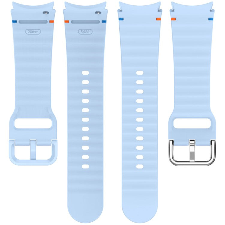 Silicone Strap for Samsung Galaxy Watch7 / 6 / 5 Pro / 5 Watch Band Wave Design with Silver Metal Buckle - Grey