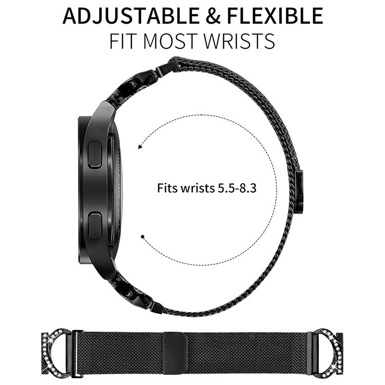 For Honor MagicWatch 2 42mm Watch Band Milanese Metal Strap Rhinestone Decor - Black