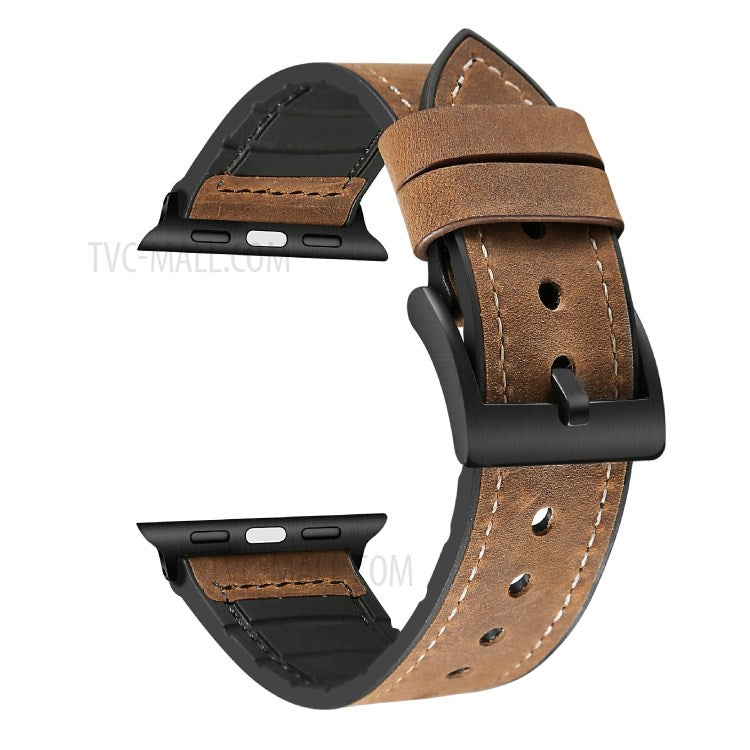 Silicone Leather Coated Watchband Wrist Strap Replacement for Apple Watch Series 10 42mm / 9 8 7 41mm / 6 5 4 SE SE (2022) SE (2023) 40mm / 3 2 1 38mm - Crazy Horse Brown