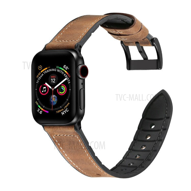 Silicone Leather Coated Watchband Wrist Strap Replacement for Apple Watch Series 10 42mm / 9 8 7 41mm / 6 5 4 SE SE (2022) SE (2023) 40mm / 3 2 1 38mm - Crazy Horse Brown
