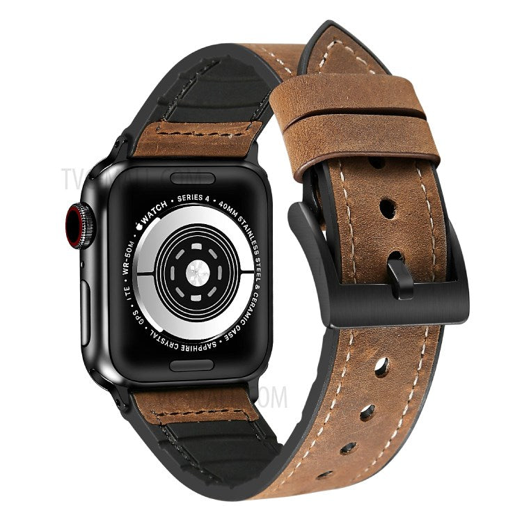 Silicone Leather Coated Watchband Wrist Strap Replacement for Apple Watch Series 10 42mm / 9 8 7 41mm / 6 5 4 SE SE (2022) SE (2023) 40mm / 3 2 1 38mm - Crazy Horse Brown