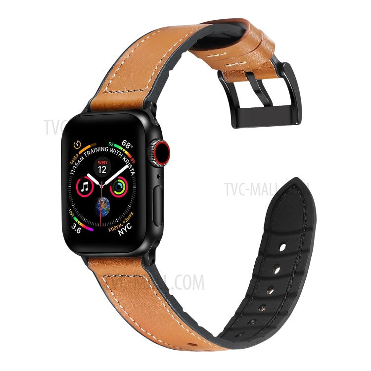 Silicone Leather Coated Watchband Wrist Strap Replacement for Apple Watch Series 10 42mm / 9 8 7 41mm / 6 5 4 SE SE (2022) SE (2023) 40mm / 3 2 1 38mm - Brown