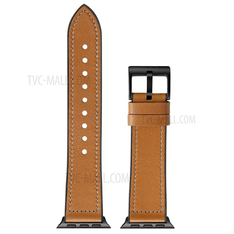 Silicone Leather Coated Watchband Wrist Strap Replacement for Apple Watch Series 10 42mm / 9 8 7 41mm / 6 5 4 SE SE (2022) SE (2023) 40mm / 3 2 1 38mm - Brown