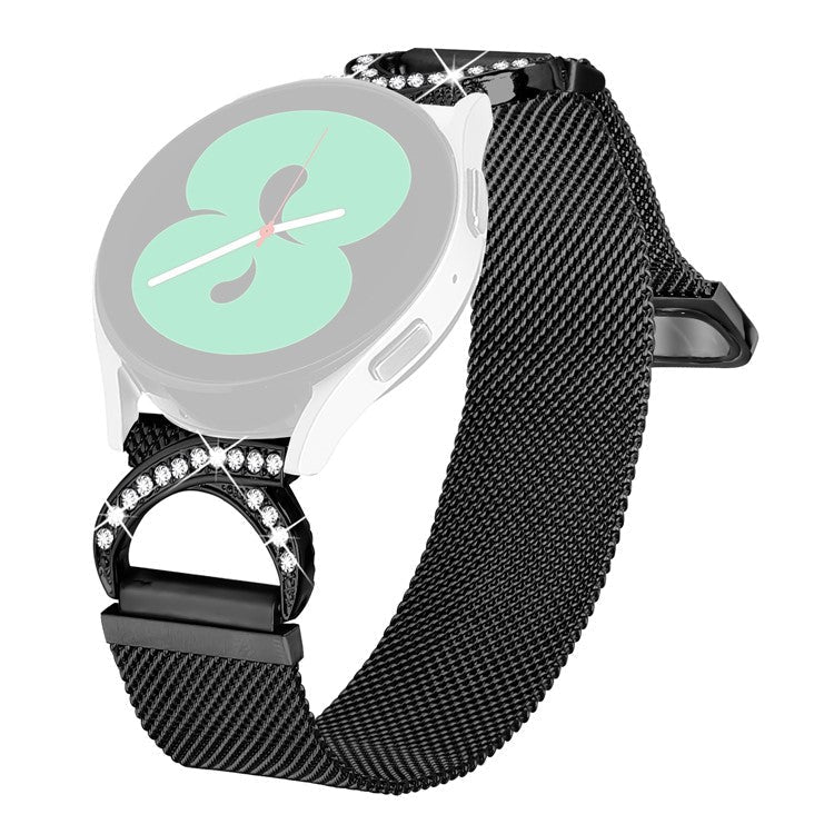 For TicWatch 2 Watch Band Milanese Metal Strap Rhinestone Decor - Black