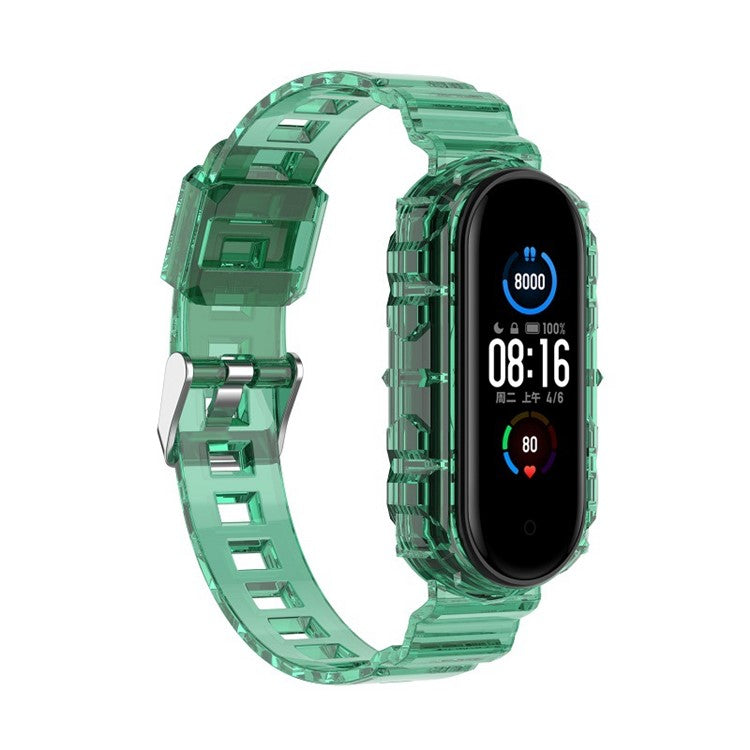 Solid Color TPU Smart Watch Band Replacement Wrist Strap for Xiaomi Mi Band 6 - Green