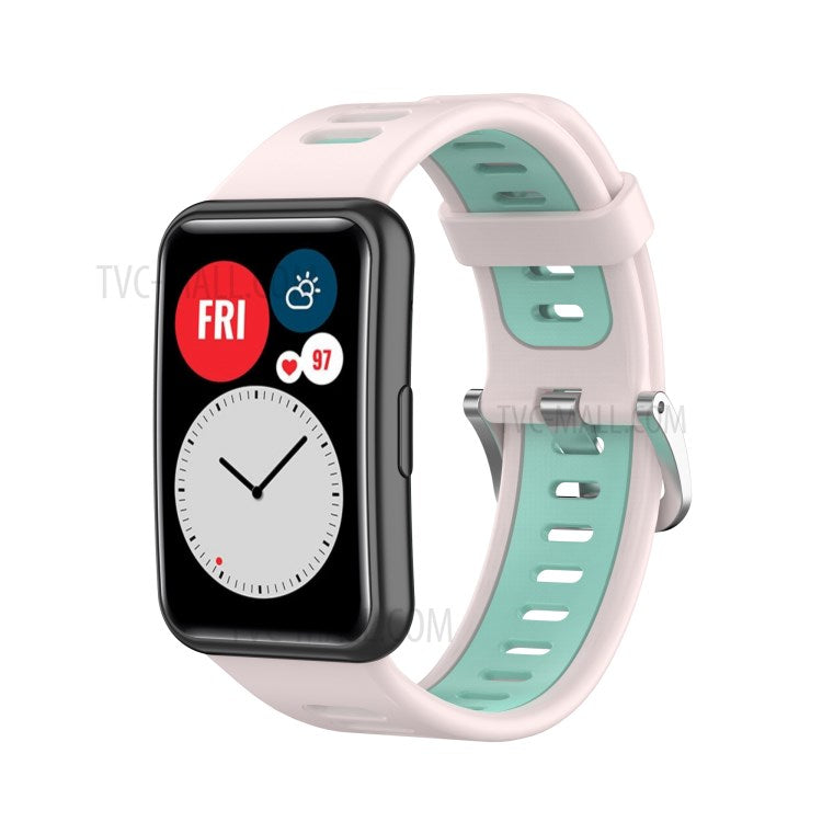 Soft Silicone Dual Color Watch Strap for Huawei Watch Fit - Pink/Teal