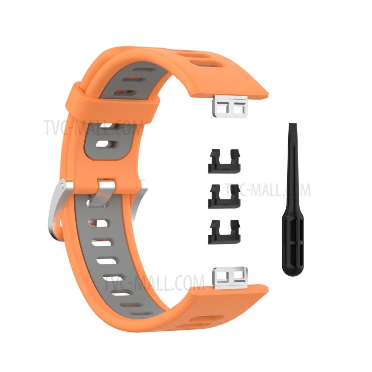 Soft Silicone Dual Color Watch Strap for Huawei Watch Fit - Orange/Grey