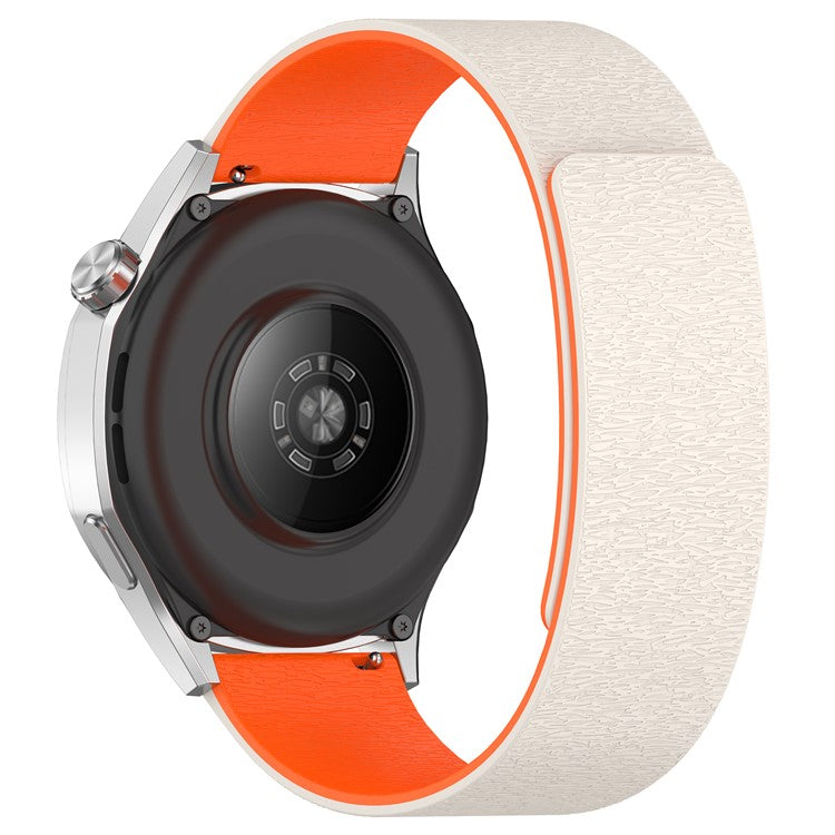 Watch Band for Huawei Watch GT 4 41mm / Garmin Venu 3S / Forerunner 265S Cloud Wood Grain Universal 18mm Silicone Magnetic Strap - Starlight+Orange