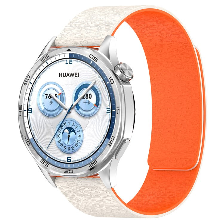 Watch Band for Huawei Watch GT 4 41mm / Garmin Venu 3S / Forerunner 265S Cloud Wood Grain Universal 18mm Silicone Magnetic Strap - Starlight+Orange