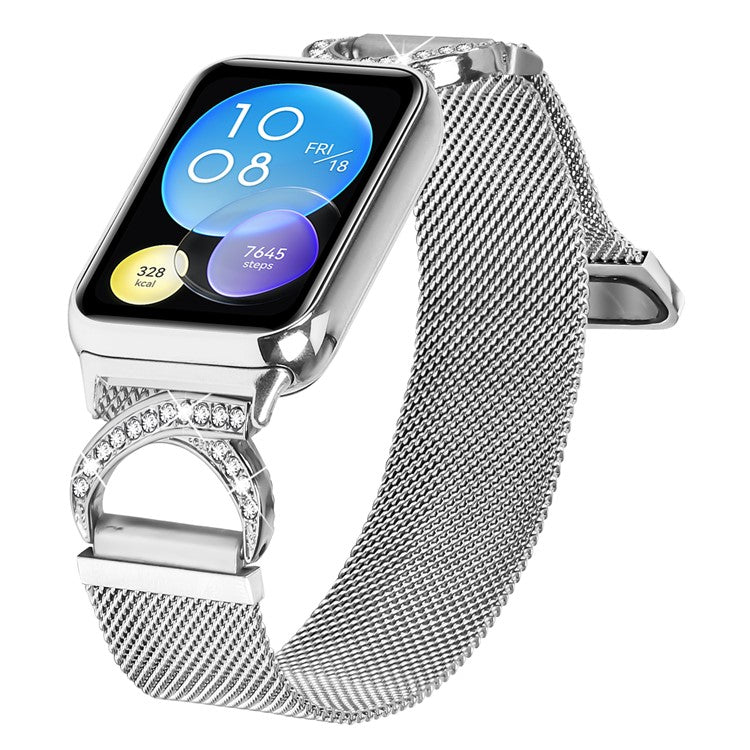 For Xiaomi Redmi Watch 4 Replacement Strap Milanese Silver Metal Watch Band Rhinestone Decor
