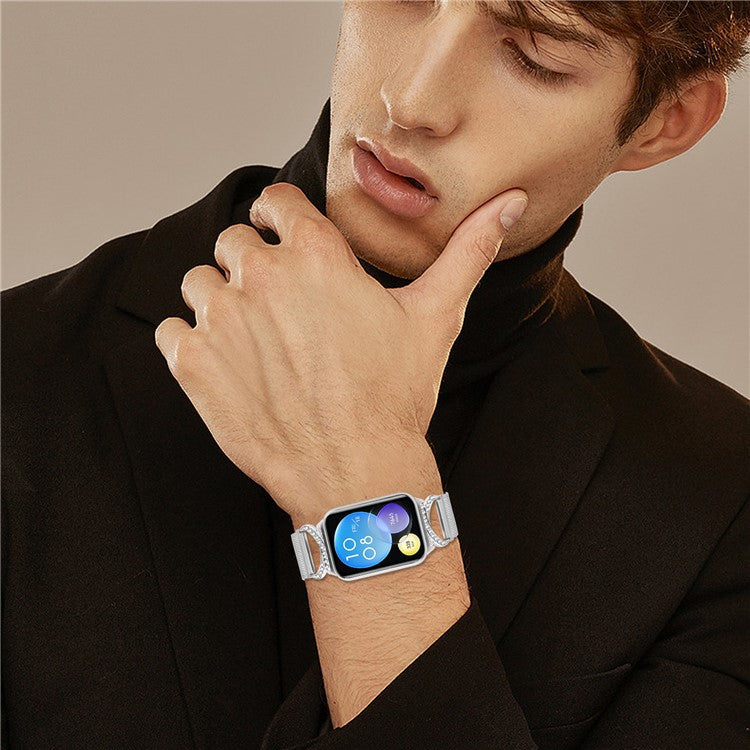 For Xiaomi Redmi Watch 4 Replacement Strap Milanese Silver Metal Watch Band Rhinestone Decor