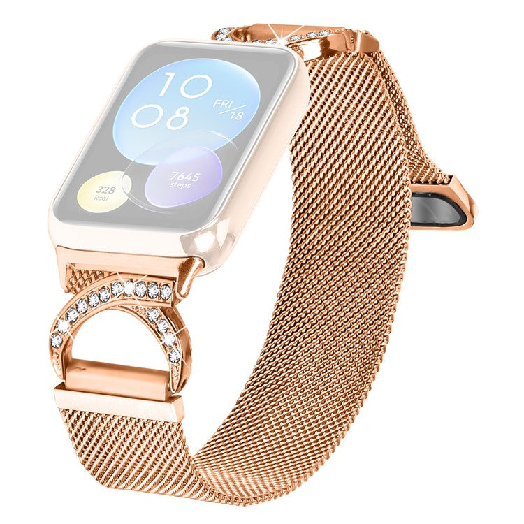 For Xiaomi Redmi Watch 4 Watch Band Milanese Metal Strap Rhinestone Decor - Rose Gold