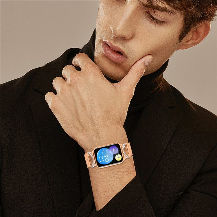 For Xiaomi Redmi Watch 4 Watch Band Milanese Metal Strap Rhinestone Decor - Rose Gold