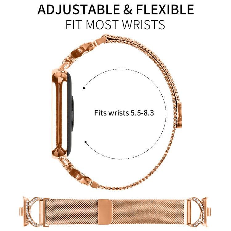 For Xiaomi Redmi Watch 4 Watch Band Milanese Metal Strap Rhinestone Decor - Rose Gold
