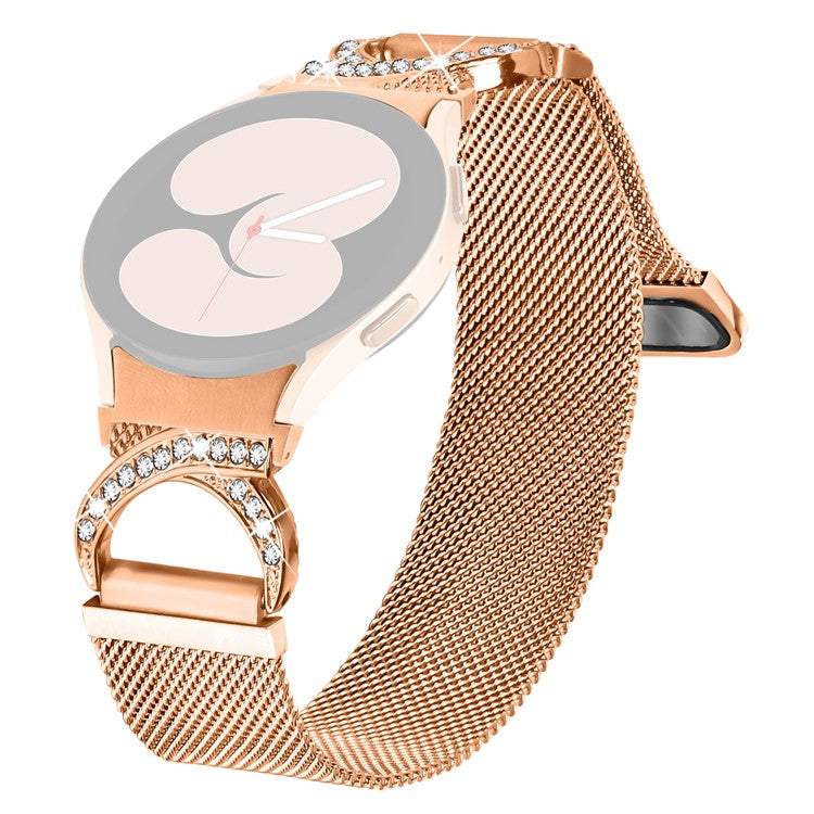 Watch Strap with Connector for Samsung Galaxy Watch 5  /  Watch4 40  /  42  /  44  /  45  /  46mm Milanese Metal Watch Band Rhinestone Decor - Rose Gold
