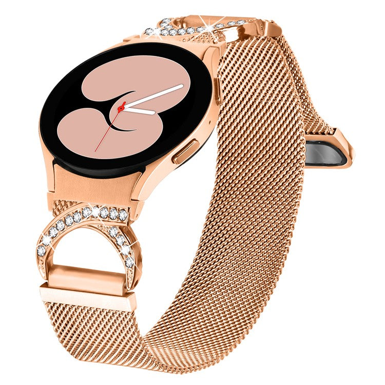 Watch Strap with Connector for Samsung Galaxy Watch 5  /  Watch4 40  /  42  /  44  /  45  /  46mm Milanese Metal Watch Band Rhinestone Decor - Rose Gold