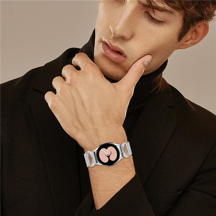 Watch Strap with Quick Release Connector for Samsung Galaxy Watch7 44mm / 40mm Milanese Silver Metal Watch Band Rhinestone Decor