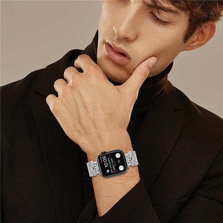 Stainless Steel Strap for Apple Watch Series 10 Ultra 9 8 7 SE 6 5 4 3 2 1 46mm 49mm 45mm 44mm 42mm Crown Shape Rhinestone Decor Silver Watch Band