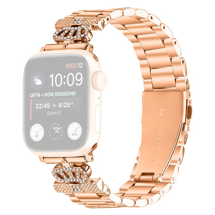 Stainless Steel Strap for Apple Watch Series 10 9 8 7 SE 6 5 4 3 2 1 42mm 41mm 40mm 38mm Crown Shape Watch Band - Rose Gold