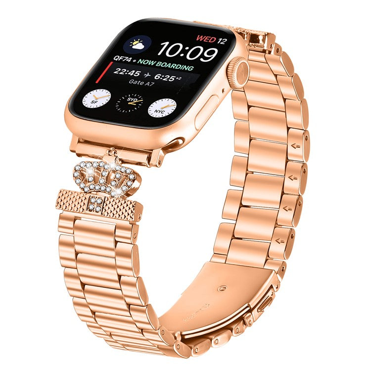Stainless Steel Strap for Apple Watch Series 10 9 8 7 SE 6 5 4 3 2 1 42mm 41mm 40mm 38mm Crown Shape Watch Band - Rose Gold
