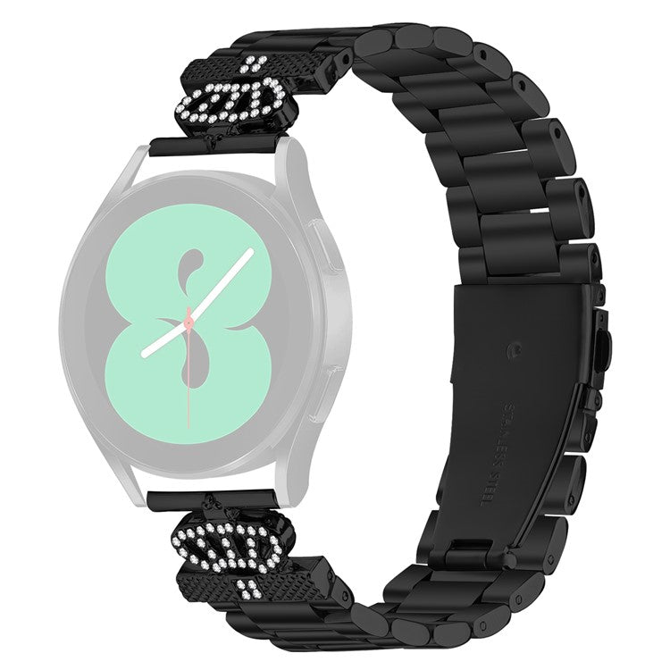 For Samsung Galaxy Watch3 41mm Stainless Steel Strap Crown Shape Rhinestone Decor Watch Band - Black