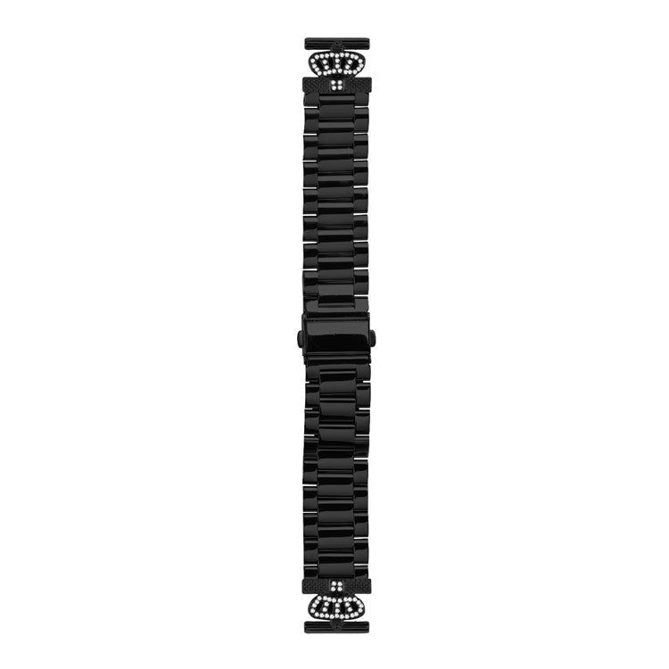 For Samsung Galaxy Watch3 41mm Stainless Steel Strap Crown Shape Rhinestone Decor Watch Band - Black