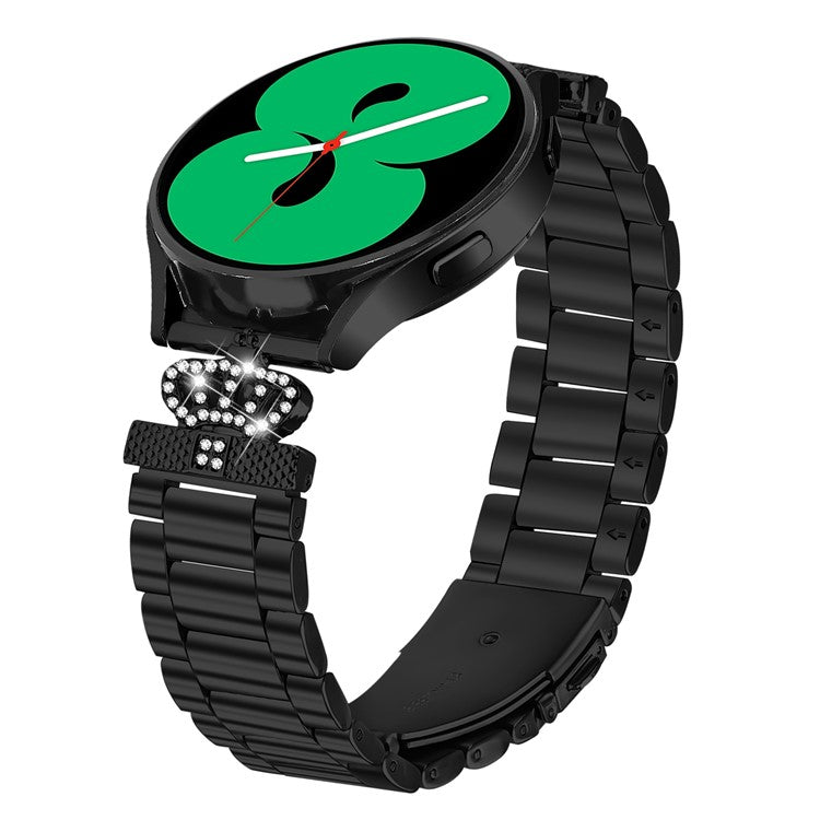 For Samsung Galaxy Watch3 41mm Stainless Steel Strap Crown Shape Rhinestone Decor Watch Band - Black
