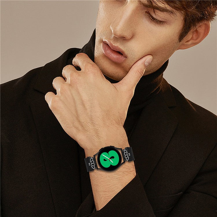 For Samsung Galaxy Watch3 41mm Stainless Steel Strap Crown Shape Rhinestone Decor Watch Band - Black