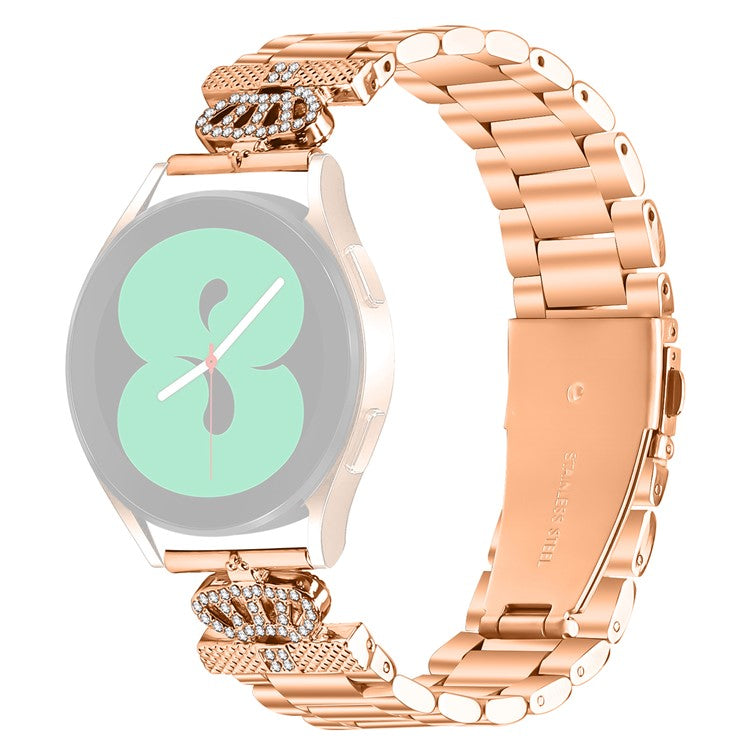For Samsung Galaxy Watch3 41mm Stainless Steel Strap Crown Shape Rhinestone Decor Watch Band - Rose Gold