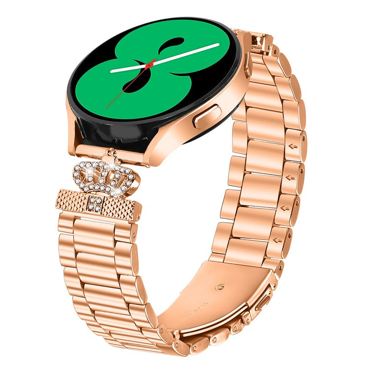 For Samsung Galaxy Watch3 41mm Stainless Steel Strap Crown Shape Rhinestone Decor Watch Band - Rose Gold