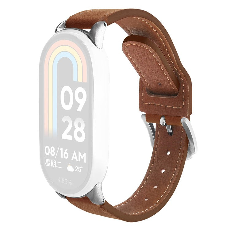 Watchband for Xiaomi Smart Band 9 NFC / 9 / 8 NFC / 8 Microfiber Leather Watch Strap with Silver Buckle - Brown