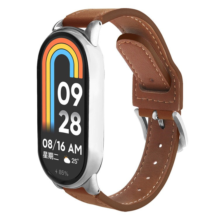 Watchband for Xiaomi Smart Band 9 NFC / 9 / 8 NFC / 8 Microfiber Leather Watch Strap with Silver Buckle - Brown