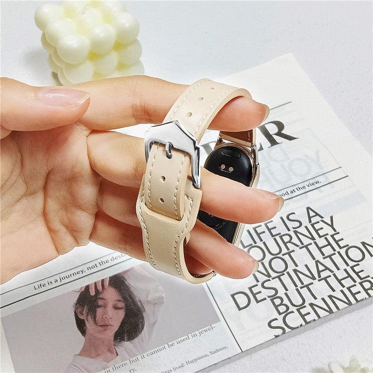 Watchband for Xiaomi Smart Band 9 NFC / 9 / 8 NFC / 8 Microfiber Leather Watch Strap with Silver Buckle - Brown