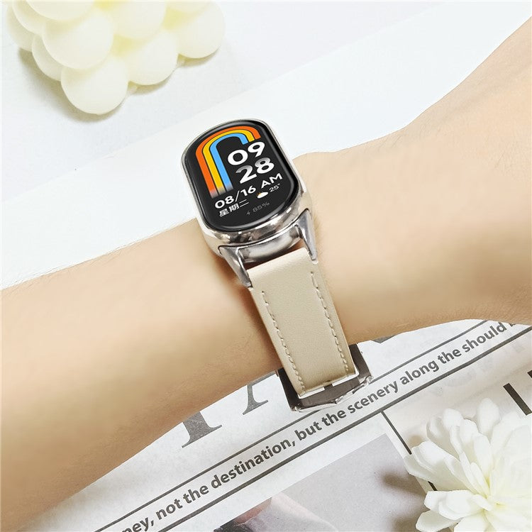 Watchband for Xiaomi Smart Band 9 NFC / 9 / 8 NFC / 8 Microfiber Leather Watch Strap with Silver Buckle - Brown