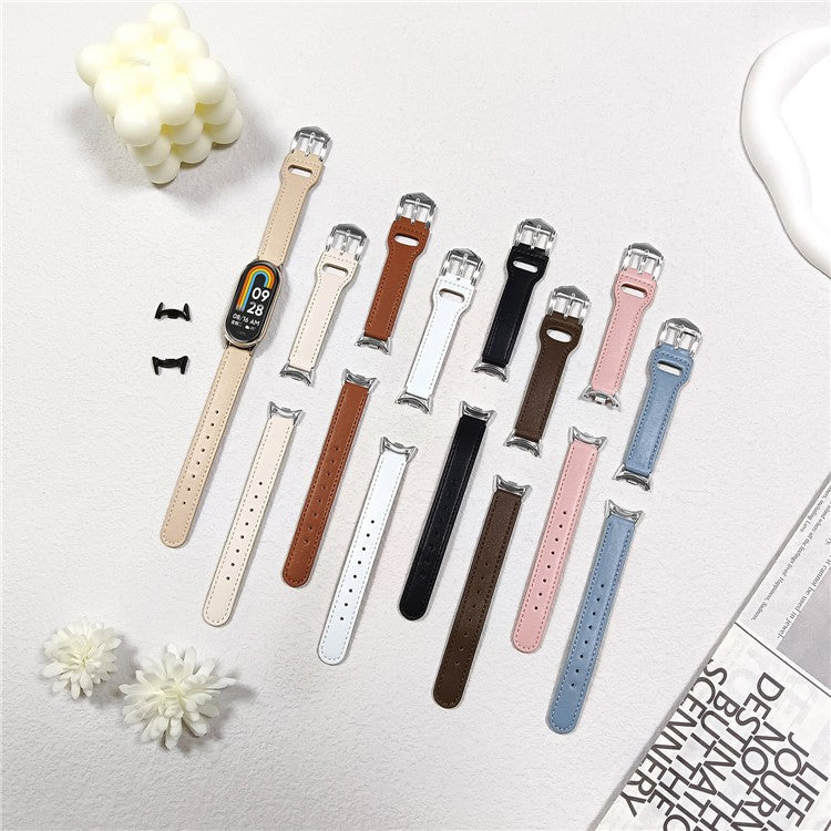 Watchband for Xiaomi Smart Band 9 NFC / 9 / 8 NFC / 8 Microfiber Leather Watch Strap with Silver Buckle - Brown