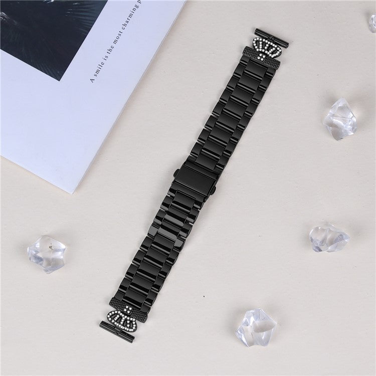 Stainless Steel Strap for Garmin Vivomove Sport / Venu 2 Plus Watch Band Crown Shape Rhinestone Decor - Black