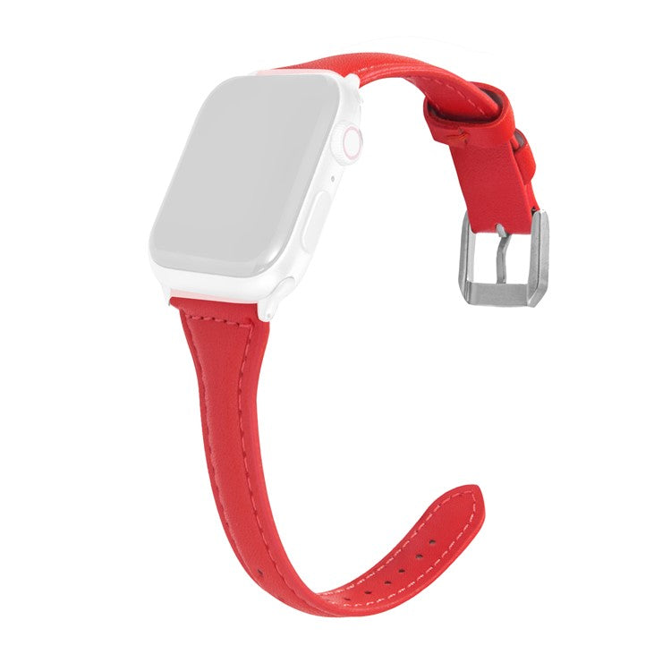 Leather Watchband Strap with Buckle for Apple Watch Ultra 49mm / Ultra 2 49mm / Series 9 45mm / SE (2023) 44mm / Series 7 / 8 45mm / Series 6 / 5 / 4 / SE / SE (2022) 44m / Series / Series 3 / 2 / 1 42mm - Red
