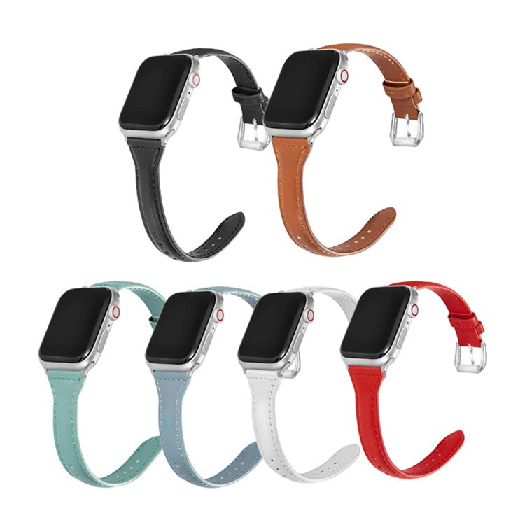 Leather Watchband Strap with Buckle for Apple Watch Ultra 49mm / Ultra 2 49mm / Series 9 45mm / SE (2023) 44mm / Series 7 / 8 45mm / Series 6 / 5 / 4 / SE / SE (2022) 44m / Series / Series 3 / 2 / 1 42mm - Red