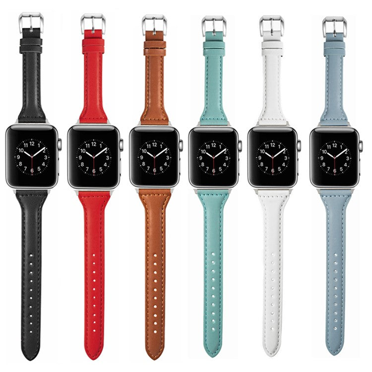 Leather Watchband Strap with Buckle for Apple Watch Ultra 49mm / Ultra 2 49mm / Series 9 45mm / SE (2023) 44mm / Series 7 / 8 45mm / Series 6 / 5 / 4 / SE / SE (2022) 44m / Series / Series 3 / 2 / 1 42mm - Red