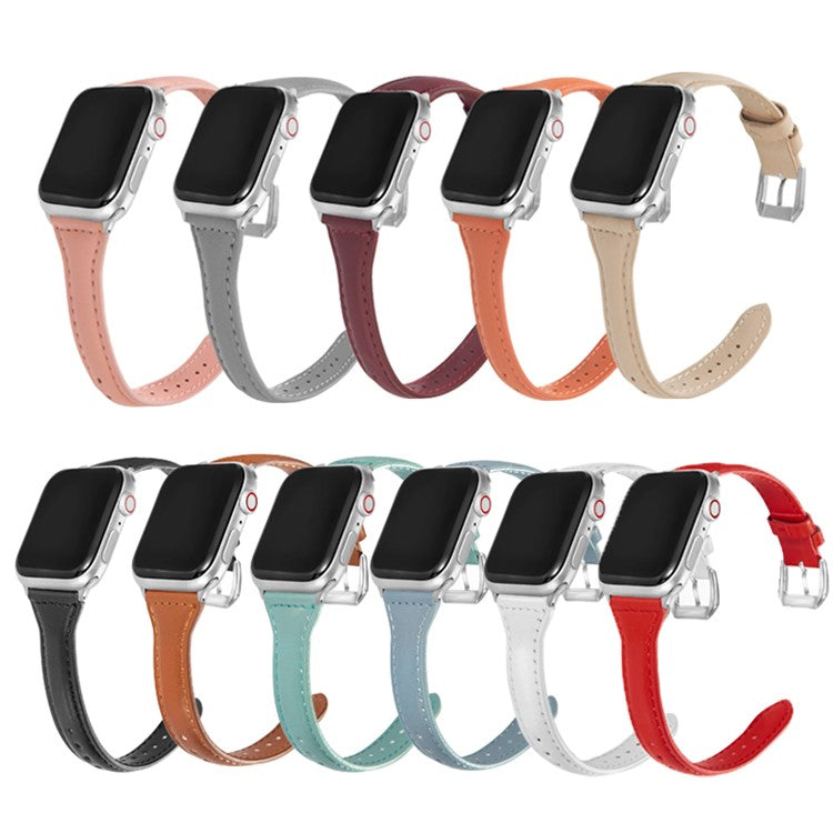 Leather Watchband Strap with Buckle for Apple Watch Ultra 49mm / Ultra 2 49mm / Series 9 45mm / SE (2023) 44mm / Series 7 / 8 45mm / Series 6 / 5 / 4 / SE / SE (2022) 44m / Series / Series 3 / 2 / 1 42mm - Red