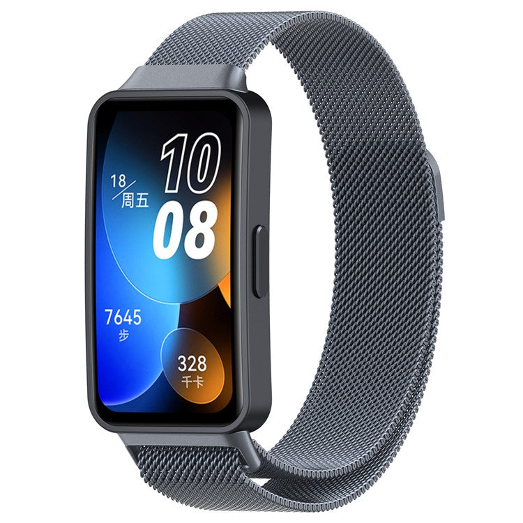 For Huawei Band 10 Magnetic Milanese Metal Watch Strap Stainless Steel Replacement Band - Grey