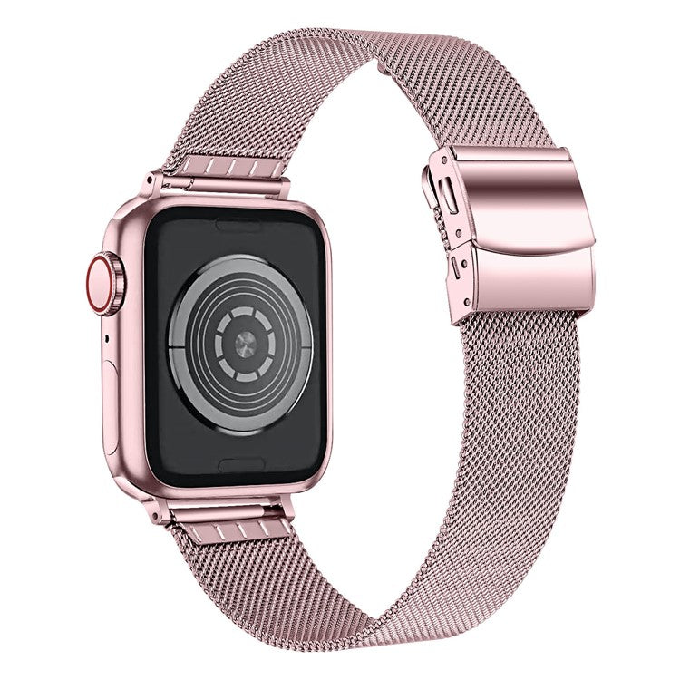 Watch Strap for Apple Watch Series 10 9 8 7 SE 6 5 4 3 2 1 42mm 41mm 40mm 38mm Milanese Metal Band with Buckle - Rose Pink