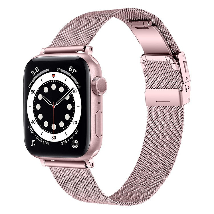 Watch Strap for Apple Watch Series 10 9 8 7 SE 6 5 4 3 2 1 42mm 41mm 40mm 38mm Milanese Metal Band with Buckle - Rose Pink