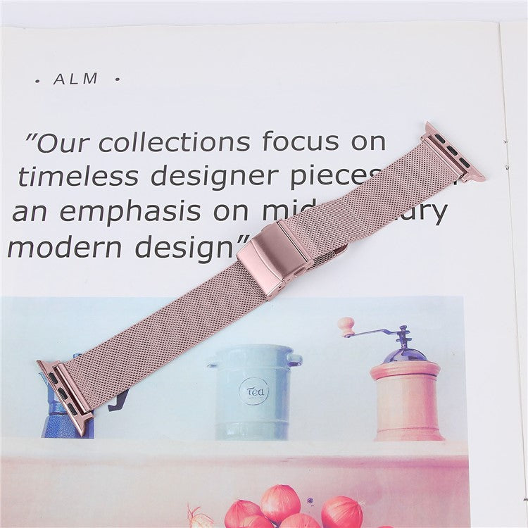 Watch Strap for Apple Watch Series 10 9 8 7 SE 6 5 4 3 2 1 42mm 41mm 40mm 38mm Milanese Metal Band with Buckle - Rose Pink