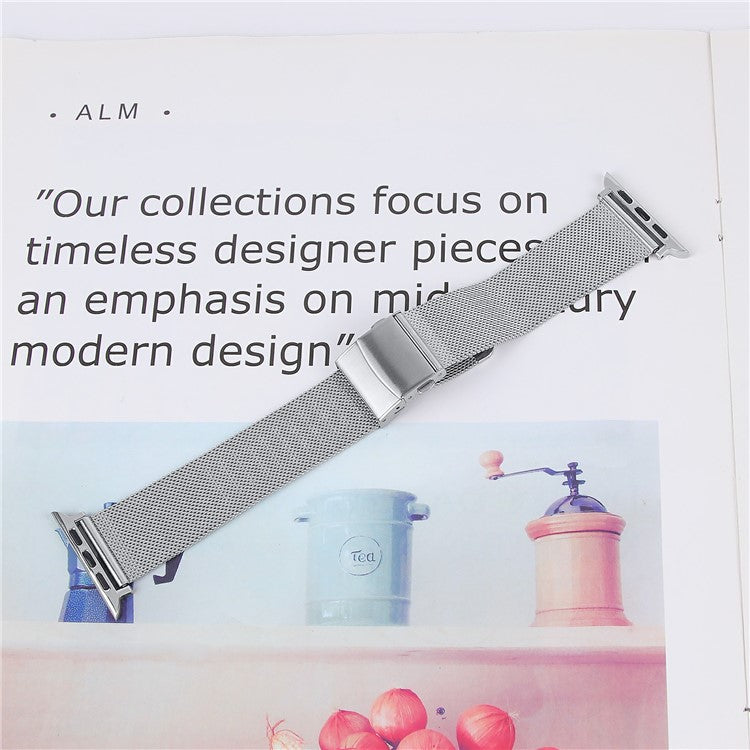 Watch Strap for Apple Watch Series 10 9 8 7 SE 6 5 4 3 2 1 42mm 41mm 40mm 38mm Milanese Metal Band with Buckle - Silver
