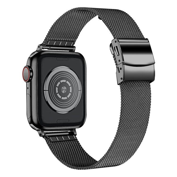 Watch Strap for Apple Watch Series 10 Ultra 9 8 7 SE 6 5 4 3 2 1 46mm 49mm 45mm 44mm 42mm Milanese Metal Band with Buckle - Black