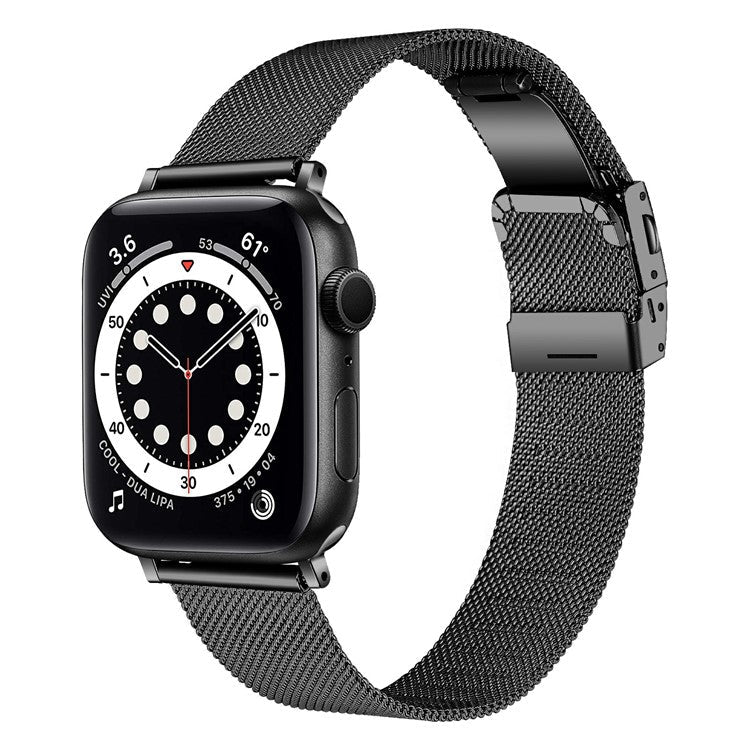 Watch Strap for Apple Watch Series 10 Ultra 9 8 7 SE 6 5 4 3 2 1 46mm 49mm 45mm 44mm 42mm Milanese Metal Band with Buckle - Black